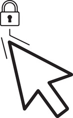 Cursor clicking on padlock in line art style