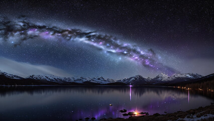 Dreamy Night Landscape – Galaxy Arch Over Mountain Lake at Twilight