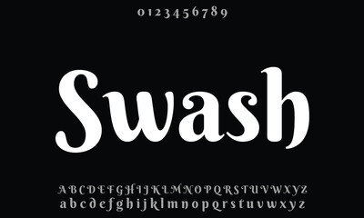 Berkshire Swash vector font alphabet with numbers