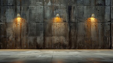 Industrial Concrete Wall with Warm Lights for Creative Background