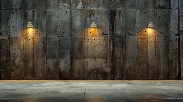 Industrial Concrete Wall with Warm Lights for Creative Background
