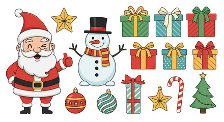Christmas Celebration Santa, Snowman, Gifts & Holiday Icons Collection