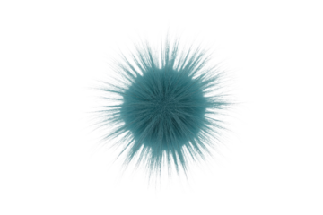 A fluffy, spherical object with a teal core and radiating white wisps, resembling a dandelion puff or a microscopic organism. background removed