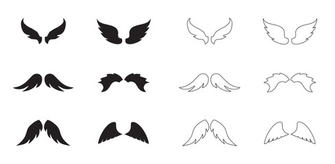 Wings icon set, Wings Collection in different shape, Wings badges, Vector illustration.