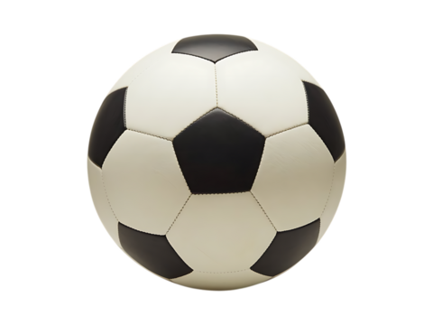 Classic black and white soccer ball, with stitched panels, cutout, PNG isolated on white or transparent background football
