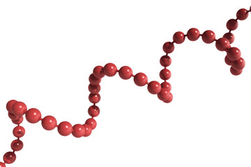 A winding chain of glossy red spheres connected by rods, forming a serpentine, molecular-like pattern on a dark transparent background. background removed