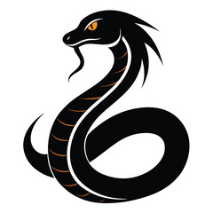 Obraz premium cobra snake vector logo, aggressive reptile design with orange details. Isolated serpent mascot illustration or tattoo art.