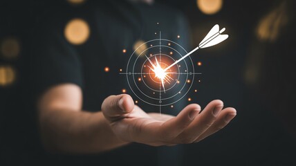 Achieve your ambitious goals with pinpoint accuracy, visualizing success in your hands with strategic focus and unwavering determination, a modern concept