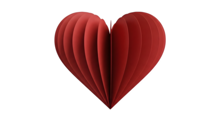 Red paper heart shows folded texture with studio lighting on a black background. Use it for Valentine's Day promotions, greeting cards, or love-themed designs.