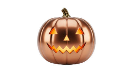 Bronze metallic pumpkin glows on black. Use for spooky posters, social media designs, and Halloween-themed digital backdrops.