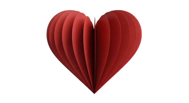 Red paper heart shows folded texture with studio lighting on a black background. Use it for Valentine's Day promotions, greeting cards, or love-themed designs.