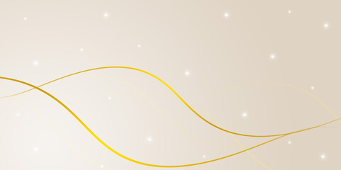 Abstract elegant background design with smooth wavy gold lines and faint lighter beige curves across soft beige-to-golden gradient field accented with sparkling white stars