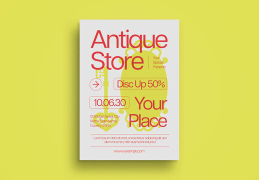 Red And Yellow Risograph Antique Store Flyer Set