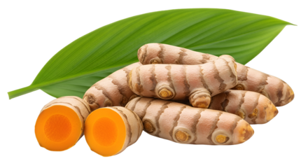 Fresh Turmeric Roots and Leaf whisk image