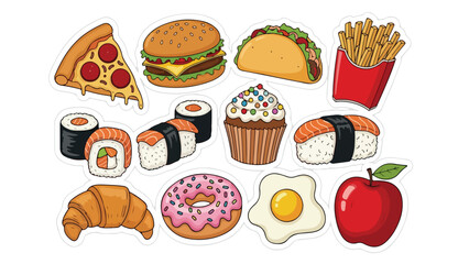 Vibrant food and drink sticker design with various elements