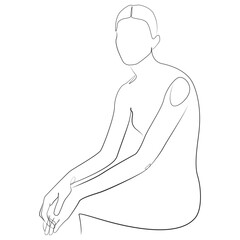Sitting young woman silhouette one line drawing on white isolated background 