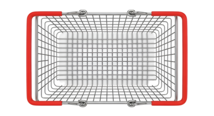 Top View of Empty Wire Shopping Basket with Red Handles