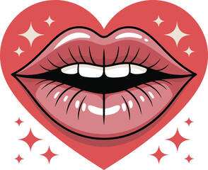Sparkling Red Lips Embraced by a Heart Symbol Embellished with Sparkling Stars Creating a Glamorous and Romantic Visual Aesthetic for Bundle Design