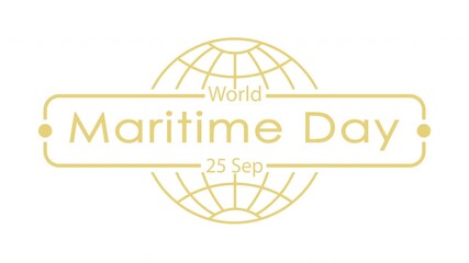 World Maritime Day. A banner, splash screen, or golden-colored lettering on a world map background. The design element of the thematic material 