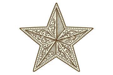 Obraz premium Vintage ornamental star drawing with ornate scrollwork engraving, western decorative art, transparent background