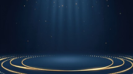Royal Blue Stage with Golden Dotted Lines and Understated Lighting for Event or Performance Background