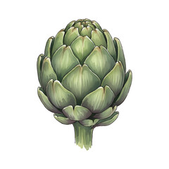 Fototapeta premium Single Green Artichoke Vegetable on White Background food watercolor illutrastion transparent background