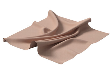 A gracefully draped, light brown fabric swatch with natural folds and wrinkles, presented on a solid transparent background. background removed
