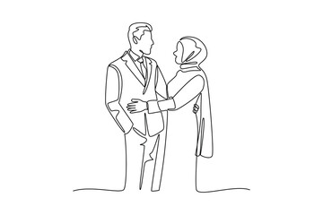 Simple continuous line draw of a couple pose at wedding party. Simple line, creativity, vector.
