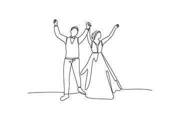 Simple continuous line draw of a couple pose at wedding party. Simple line, creativity, vector.