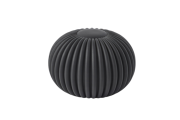 A dark gray, ribbed spherical object with a flat top, resembling a massage ball or decorative accent, centered on a transparent background. background removed