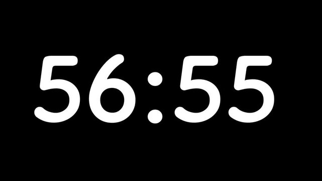 Countdown timer from 57 minute to 56 minute on black background