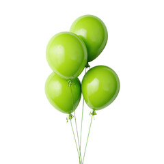Four shiny green balloons rise together, bringing a sense of joy and festivity to a celebration setting
