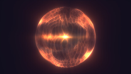 Fiery orange plasma sphere radiating warmth and light, resembling a glowing sun in deep space