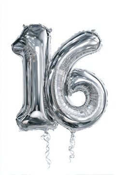 Sweet 16 Balloon: Shiny Number 16 Balloon in Silver Chrome for Birthday Celebrations
