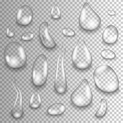 Realistic Water drops on metal and glass surface closeup Vector