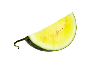 Fresh yellow watermelon slice with vibrant green rind, showcasing juicy texture and unique color, perfect for summer refreshment and healthy snacking options