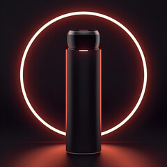 Futuristic Black Product Mockup with Red Neon Ring Light