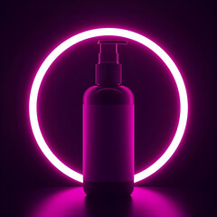 Pump Bottle Mockup with Blank Label and Pink Neon Light