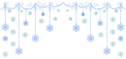 Elegant hanging snowflake border, winter festive frame background