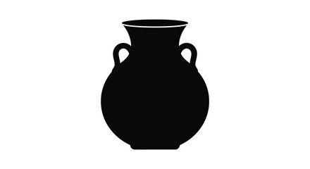 Classic ancient greek amphora vase with two handles depicted as a striking black silhouette against a white background