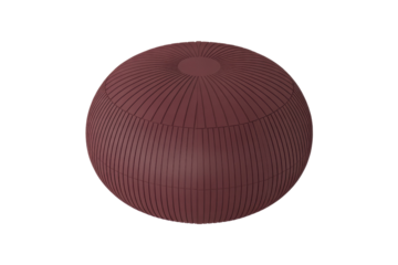 A maroon textured sphere with vertical ribs and a fluted top design, set against a solid dark transparent background, offering a unique abstract form. background removed