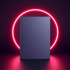 Blank Book Cover Mockup with Red Neon Ring Light