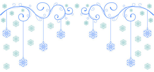 Elegant hanging snowflake border, winter decorative frame background