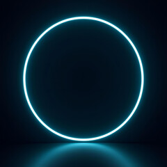 Glowing Blue Neon Circle Light on Reflective Floor