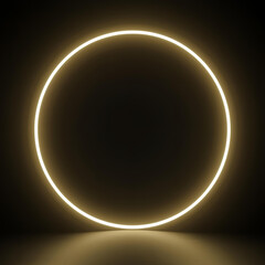 Warm White Neon Circle Light on Dark Reflective Floor