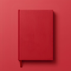 Red Hardcover Book Mockup with Bookmark, Top View