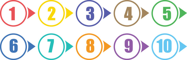 Colorful Numbered Bullet Points  List Marker Vector Set 1 to 10