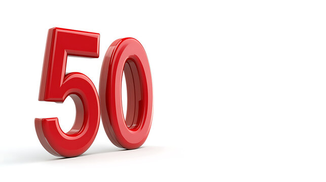 Bold red number fifty, standing out on a crisp white surface, gleaming with a modern finish. Perfect for celebrating milestones or special occasions with style!