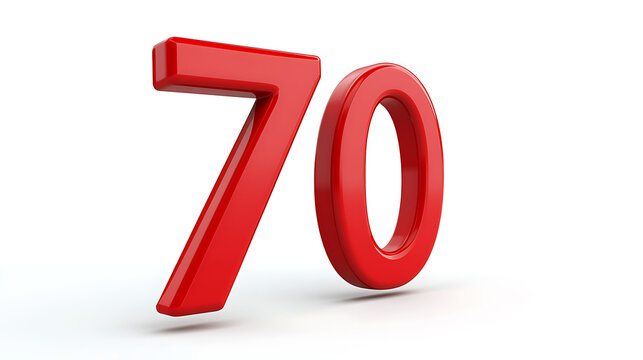A bold declaration: the glossy red number '70' stands tall on a pristine white backdrop. The stark contrast emphasizes the numeral's form, perfect for celebrating milestones.
