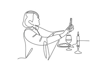 Simple continuous line draw of dinner activity idea. Simple line, creativity, vector.